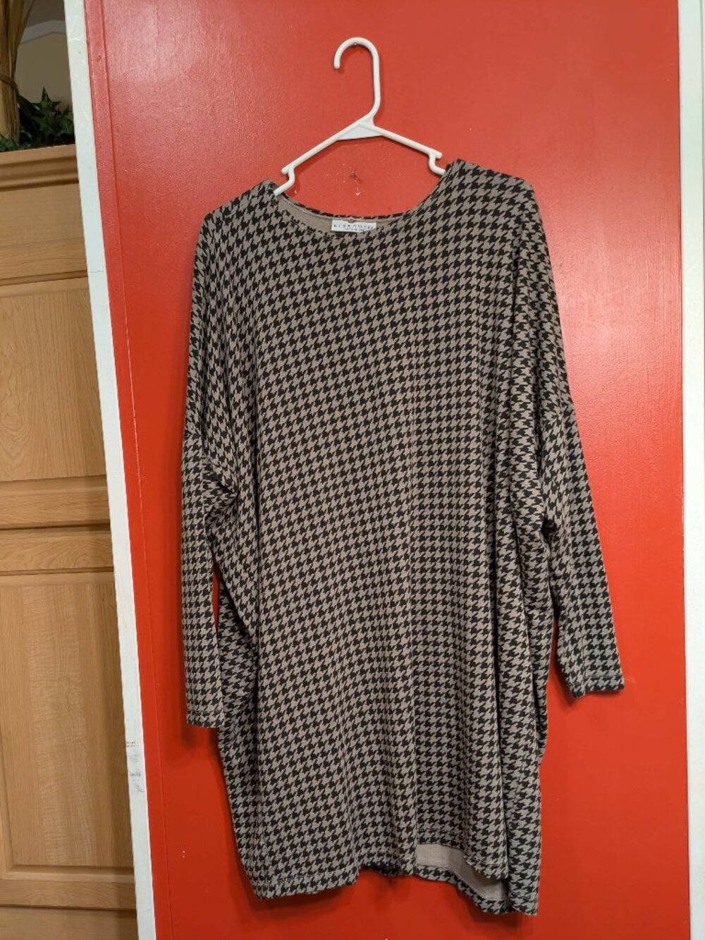 Bryn Walker Houndstooth Tunic Gray Black Oversized Boat Neck Lagenlook Small
